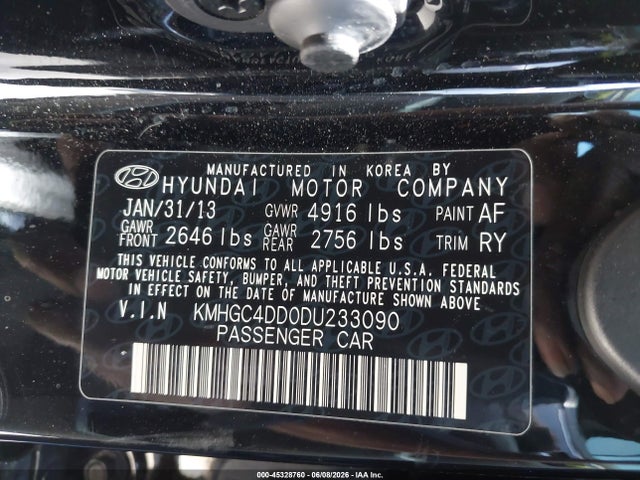 45328760 :رقم المزاد ، KMHGC4DD0DU233090 vin ، 2013 Hyundai Genesis 3.8 مزاد بيع
