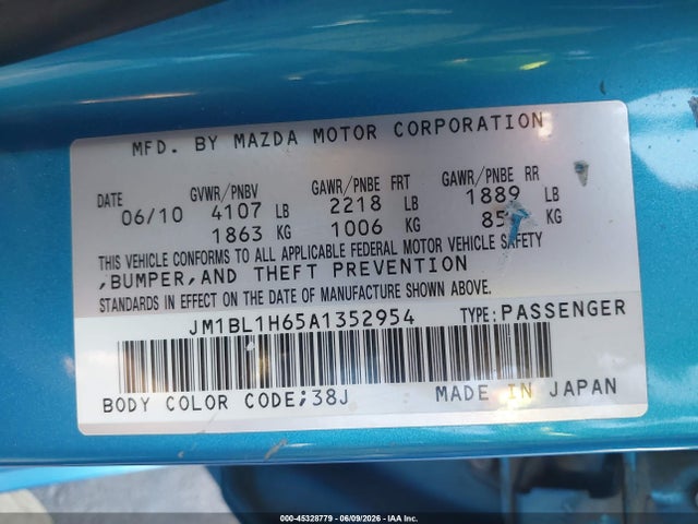 Aukcja sprzedaży 2010 Mazda Mazda3 S Sport, vin: JM1BL1H65A1352954, numer aukcji: 45328779