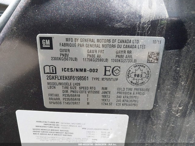 45328795 :رقم المزاد ، 2GKFLXEK6F6198561 vin ، 2015 Gmc Terrain Slt-1 مزاد بيع