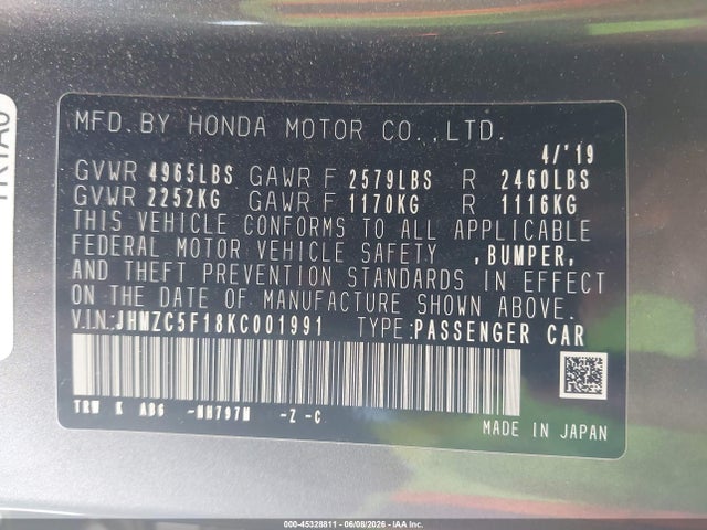Продажа на аукционе авто 2019 Honda Clarity Plug-in Hybrid, vin: JHMZC5F18KC001991, номер лота: 45328811