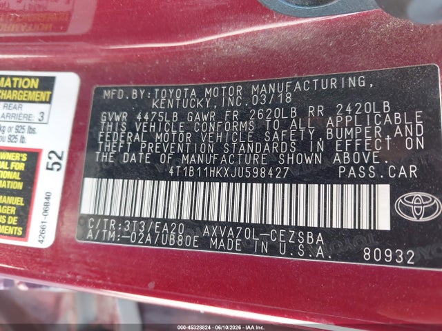 4T1B11HKXJU598427 Toyota CAMRY SE