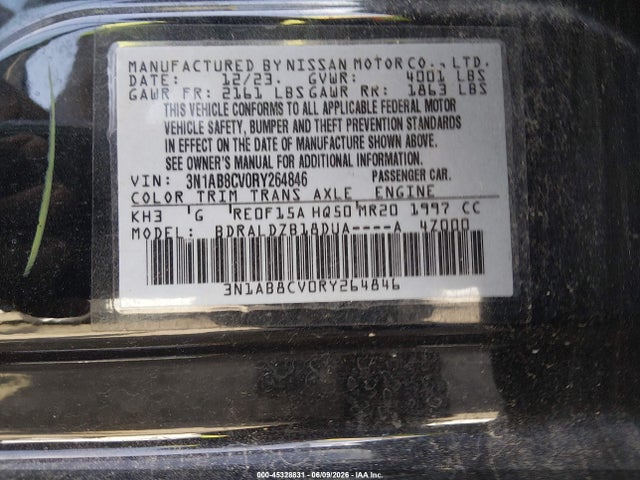 45328831 :رقم المزاد ، 3N1AB8CV0RY264846 vin ، 2024 Nissan Sentra Sv Xtronic Cvt مزاد بيع