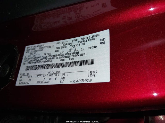 Ford F-150 Lariat 2019 1FTEW1EPXKFA96252 Image 9