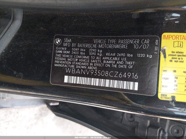 Aukcja sprzedaży 2008 Bmw 535xi, vin: WBANV93508CZ64916, numer aukcji: 45328871