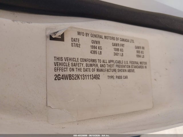 2003 Buick Regal Ls მანქანა იყიდება აუქციონზე, vin: 2G4WB52K131113492, აუქციონის ნომერი: 45328899