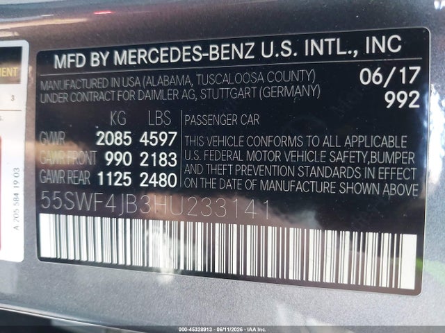 55SWF4JB3HU233141 Mercedes-Benz C 300