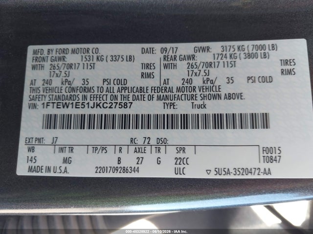 Ford F-150 Xlt 2018 1FTEW1E51JKC27587 Image 9