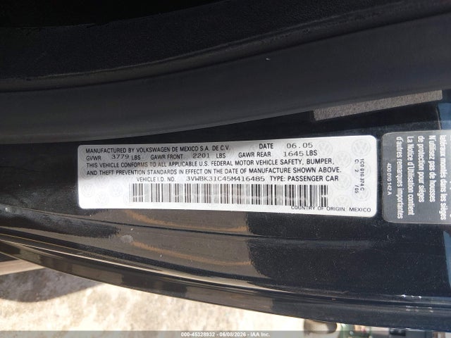 Aukcja sprzedaży 2005 Volkswagen New Beetle Gl, vin: 3VWBK31C45M416485, numer aukcji: 45328932