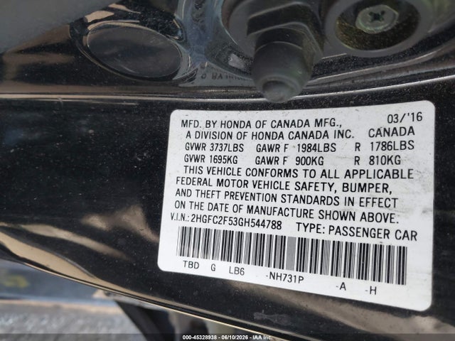 Honda Civic Lx 2016 2HGFC2F53GH544788 Image 9