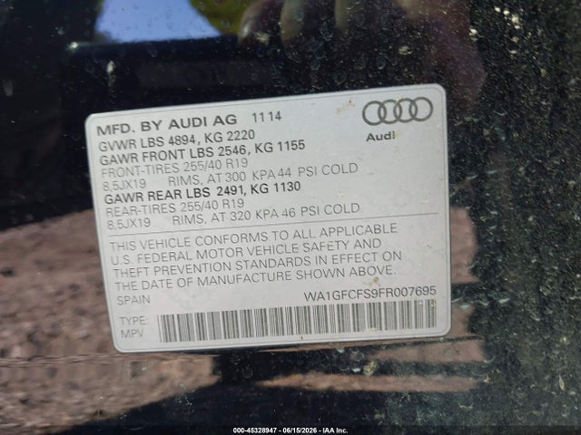 Aukcja sprzedaży 2015 Audi Q3 2.0t Premium Plus, vin: WA1GFCFS9FR007695, numer aukcji: 45328947