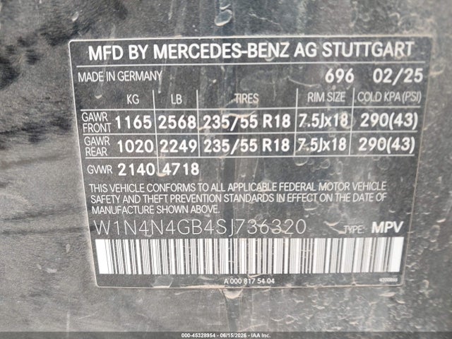 2025 Mercedes-benz Gla 250 4matic მანქანა იყიდება აუქციონზე, vin: W1N4N4GB4SJ736320, აუქციონის ნომერი: 45328954