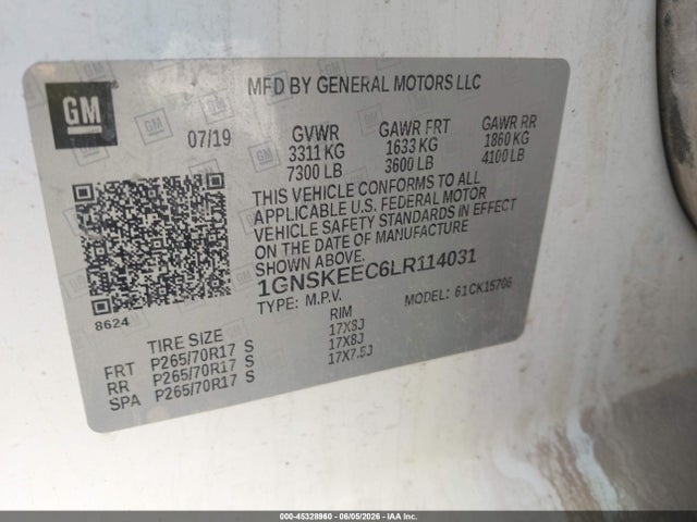1GNSKEEC6LR114031 Chevrolet Tahoe 4wd Commercial Fleet
