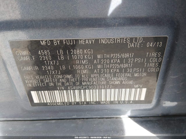 45328972 :رقم المزاد ، 4S4BRCPC9D3310177 vin ، 2013 Subaru Outback 2.5i Limited مزاد بيع