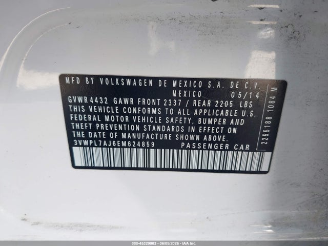 45329003 :رقم المزاد ، 3VWPL7AJ6EM624859 vin ، 2014 Volkswagen Jetta Sportwagen 2.0l Tdi مزاد بيع