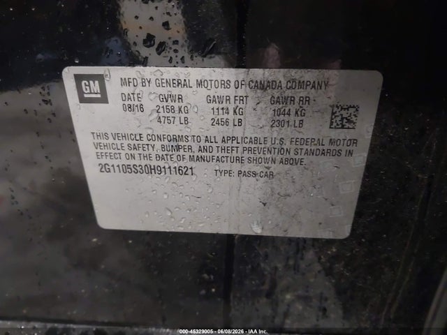 Chevrolet IMPALA 1LT 2017 2G1105S30H9111621 Image 9