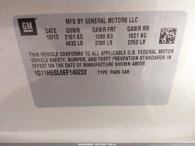 Aukcja sprzedaży 2014 Chevrolet Malibu 1lz, vin: 1G11H5SL6EF149222, numer aukcji: 45329009