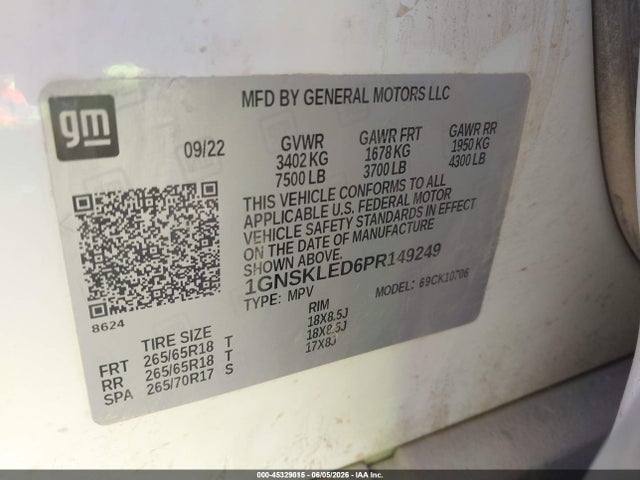 1GNSKLED6PR149249 Chevrolet Tahoe 4wd Commercial Fleet