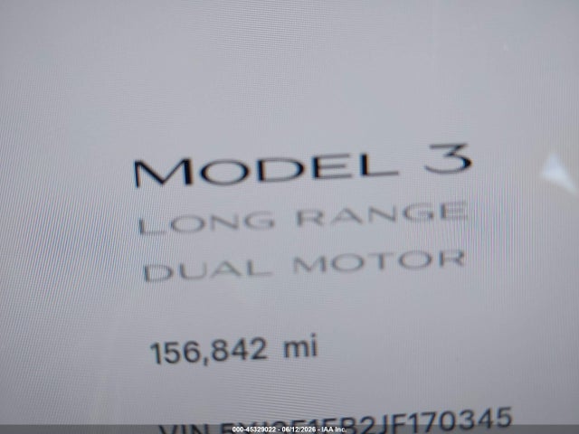 45329022 :رقم المزاد ، 5YJ3E1EB2JF170345 vin ، 2018 Tesla Model 3 Long Range/performance مزاد بيع