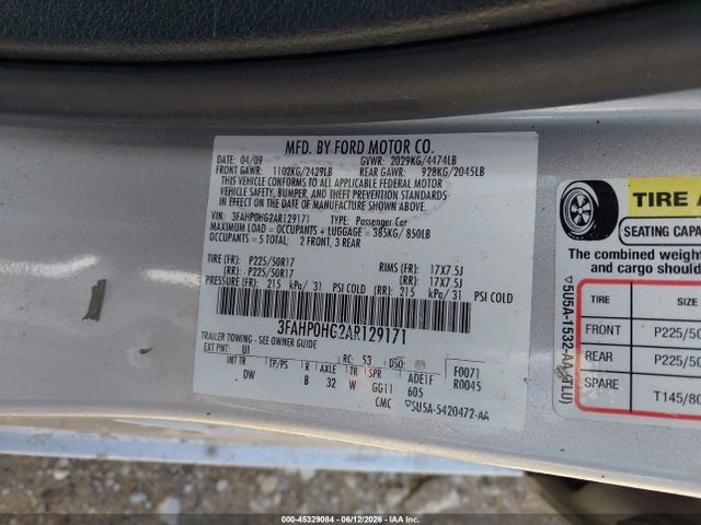 Aukcja sprzedaży 2010 Ford Fusion Se, vin: 3FAHP0HG2AR129171, numer aukcji: 45329084