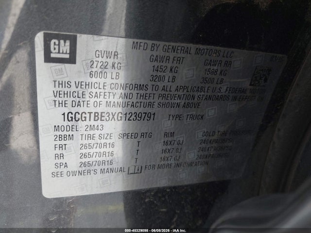 Chevrolet Colorado Wt 2016 1GCGTBE3XG1239791 Image 9