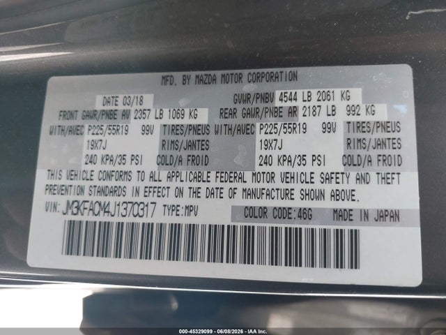 Aukcja sprzedaży 2018 Mazda Cx-5 Touring, vin: JM3KFACM4J1370317, numer aukcji: 45329099