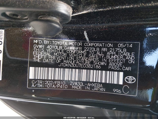 Auction sale of the 2014 Toyota Prius Three, vin: JTDKN3DU7E0382186, lot number: 45329106