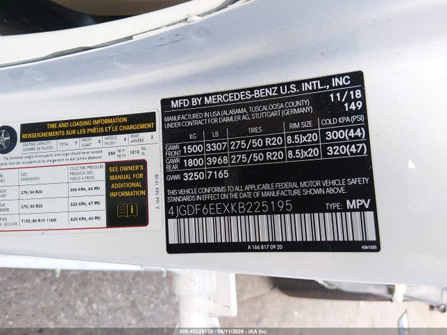 Aukcja sprzedaży 2019 Mercedes-benz Gls 450 4matic, vin: 4JGDF6EEXKB225195, numer aukcji: 45329130