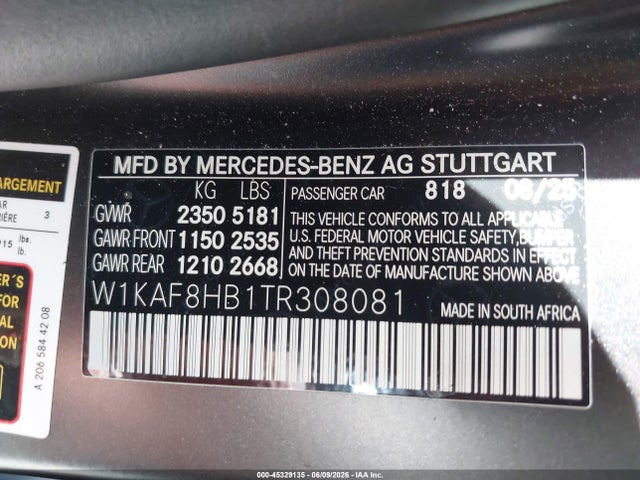 Aukcja sprzedaży 2026 Mercedes-benz Amg C 43 4matic, vin: W1KAF8HB1TR308081, numer aukcji: 45329135