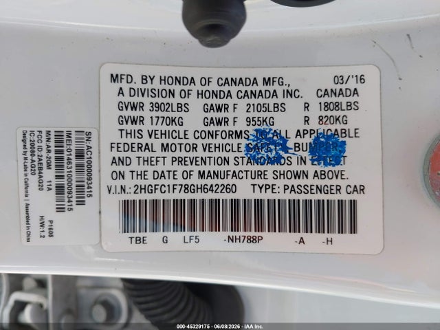Honda Civic Ex-l 2016 2HGFC1F78GH642260 Image 9