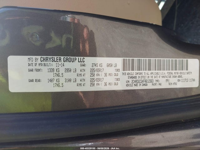 Продаж на аукціоні авто 2015 Dodge Grand Caravan Sxt, vin: 2C4RDGCGXFR612363, номер лоту: 45329185