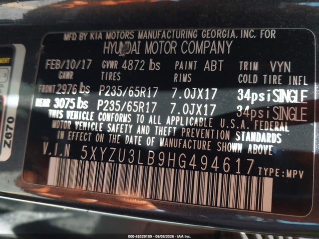5XYZU3LB9HG494617 Hyundai Santa Fe Sport 2.4l