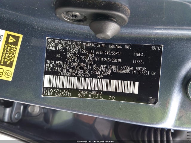 5TDDGRFH8JS037262 Toyota Highlander Hybrid Limited Platinum