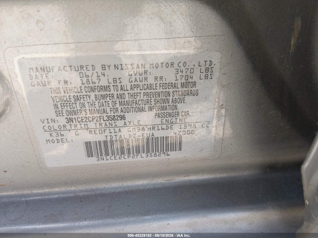 Продажа на аукционе авто 2015 Nissan Versa Note S (sr)/s Plus/sl/sr/sv, vin: 3N1CE2CP2FL358296, номер лота: 45329192
