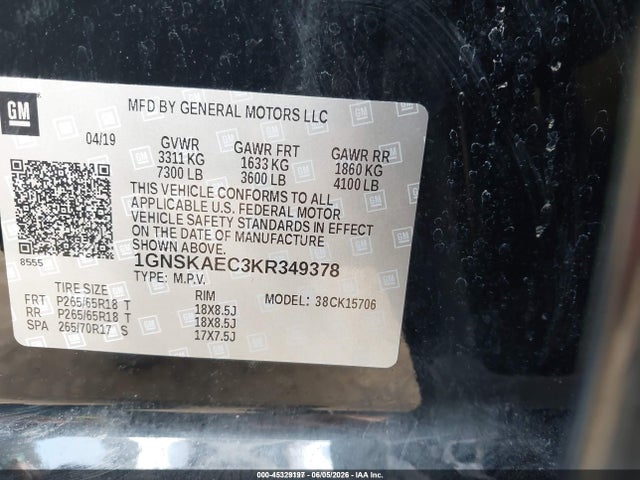 Chevrolet Tahoe Ls 2019 1GNSKAEC3KR349378 Image 9