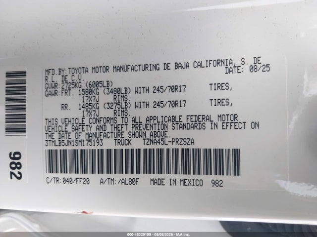 Toyota Tacoma Sr5 2025 3TMLB5JN1SM175193 Image 9