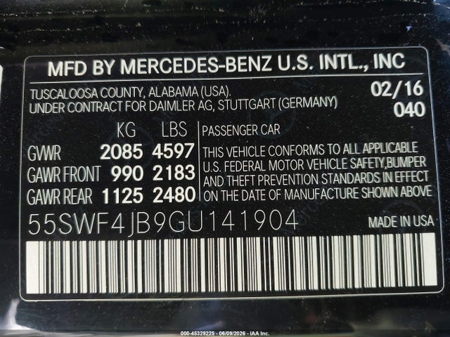 Продажа на аукционе авто 2016 Mercedes-benz C 300, vin: 55SWF4JB9GU141904, номер лота: 45329225