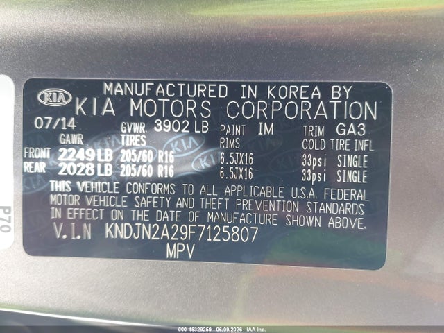 KIA Soul 2015 KNDJN2A29F7125807 Image 9