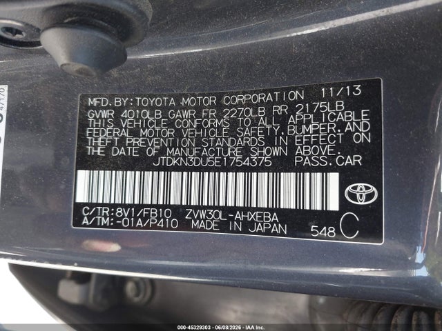 45329303 :رقم المزاد ، JTDKN3DU5E1754375 vin ، 2014 Toyota Prius Three مزاد بيع