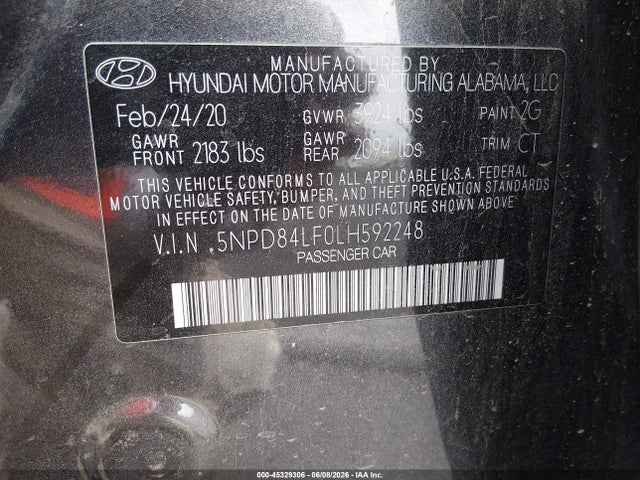 Продаж на аукціоні авто 2020 Hyundai Elantra Value Edition, vin: 5NPD84LF0LH592248, номер лоту: 45329306