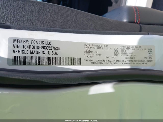 Продаж на аукціоні авто 2025 Dodge Durango Gt Rwd, vin: 1C4RDHDG9SC527635, номер лоту: 45329339