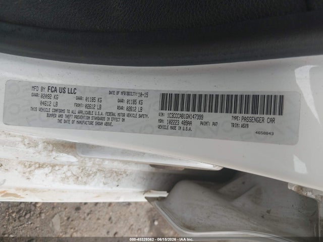 2016 Chrysler 200 Limited მანქანა იყიდება აუქციონზე, vin: 1C3CCCAB1GN147399, აუქციონის ნომერი: 45329362