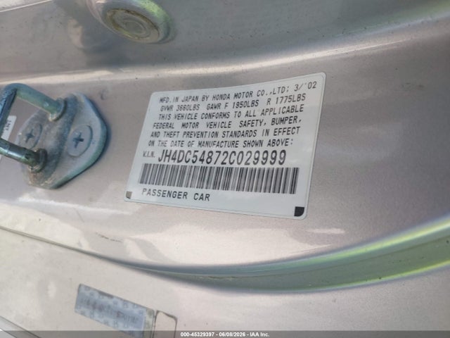 Aukcja sprzedaży 2002 Acura Rsx, vin: JH4DC54872C029999, numer aukcji: 45329397