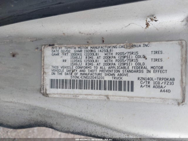 Aukcja sprzedaży 2002 Toyota Tacoma, vin: 5TENL42N02Z045231, numer aukcji: 45329413