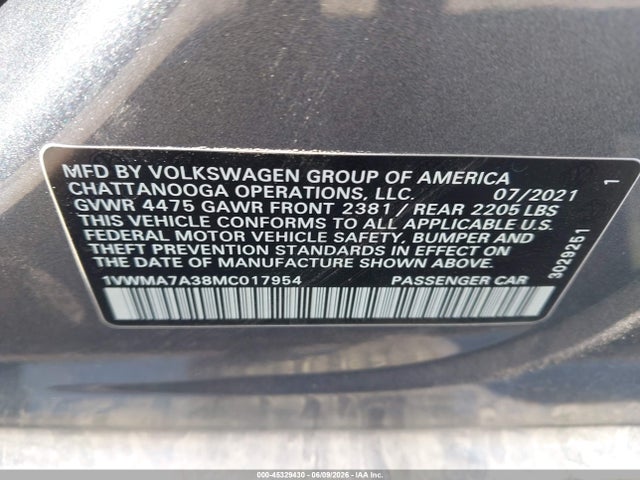 1VWMA7A38MC017954 Volkswagen Passat 2.0t R-line