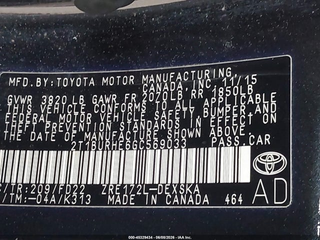 Toyota Corolla S Plus 2016 2T1BURHE6GC569033 Image 9