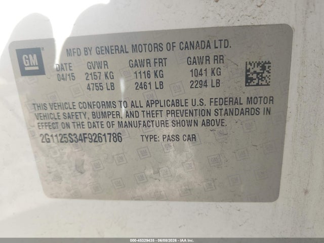 Chevrolet Impala 2lt 2015 2G1125S34F9261786 Image 9