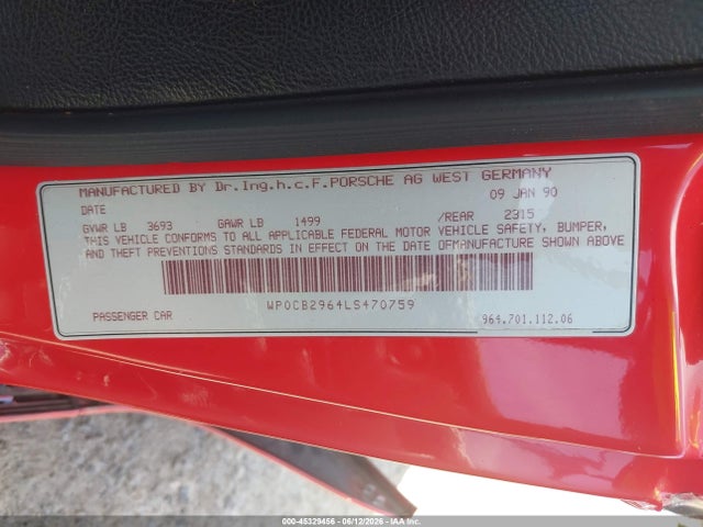 Aukcja sprzedaży 1990 Porsche 911 Carrera 2/carrera 4, vin: WP0CB2964LS470759, numer aukcji: 45329456