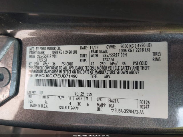 Aukcja sprzedaży 2014 Ford Escape Se, vin: 1FMCU0GX7EUB71490, numer aukcji: 45329467