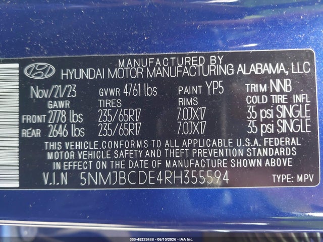 Продаж на аукціоні авто 2024 Hyundai Tucson Sel, vin: 5NMJBCDE4RH355594, номер лоту: 45329488