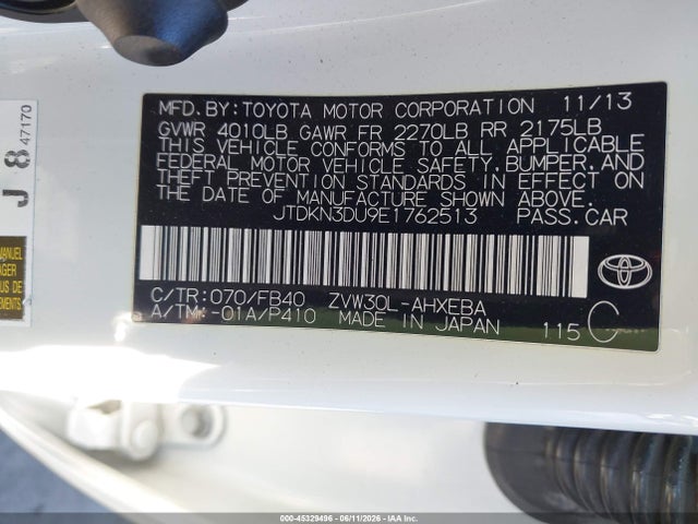 Toyota Prius Three 2014 JTDKN3DU9E1762513 Image 9